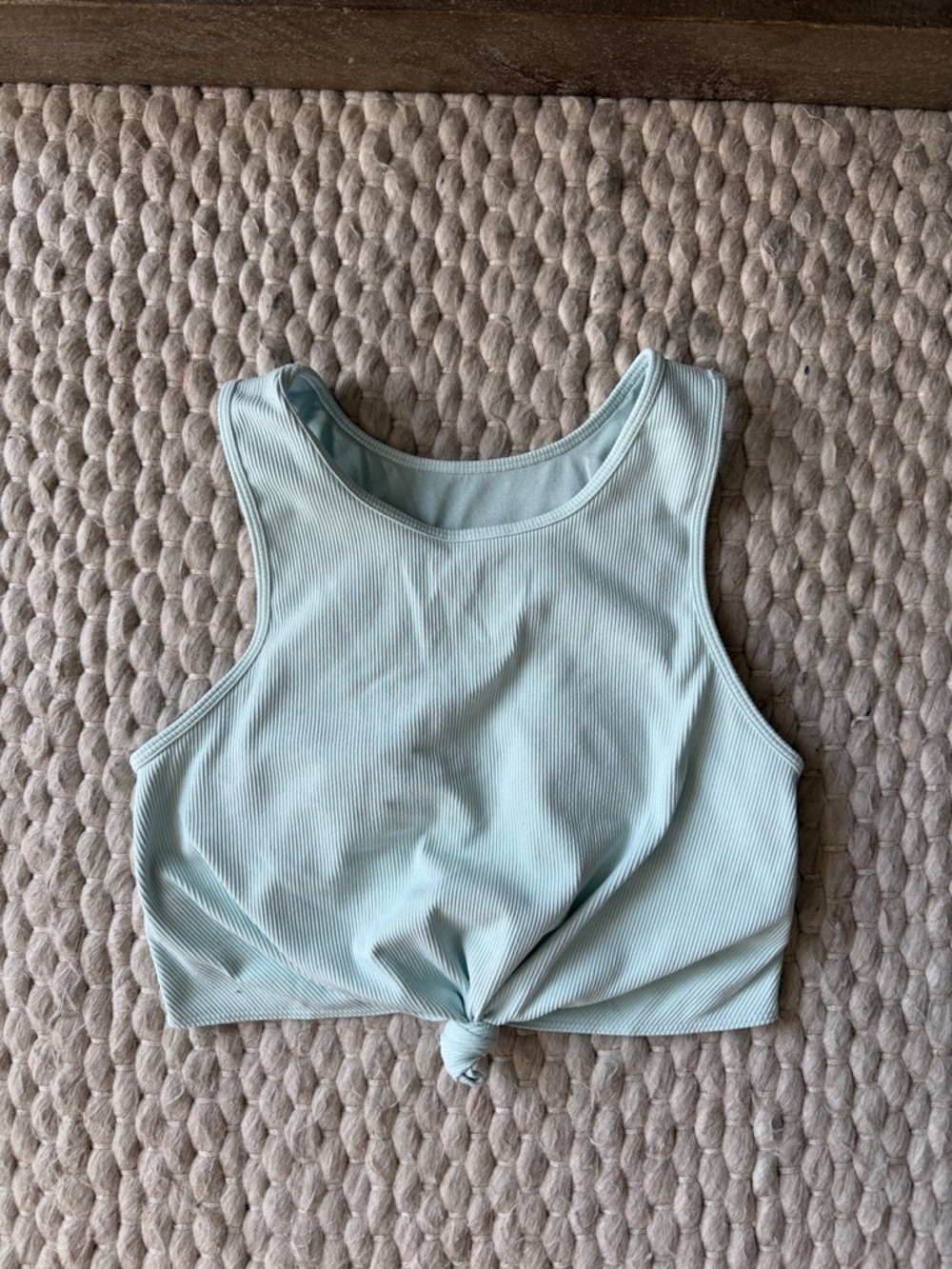 GapFit Ribbed Tie Knot Front Crop Tank Bra Top Mint Blue M
